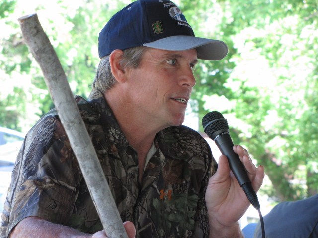 Bodacious, the trail name that most people use for John, was asked to give a short presentation about how he creates the walking sticks.